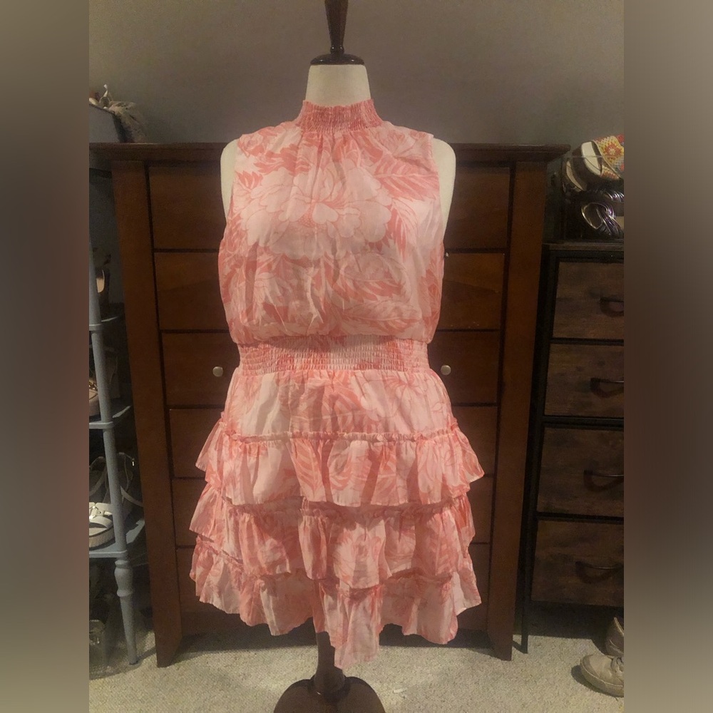 1. State Pink Floral Smocked Tiered Mini Dress